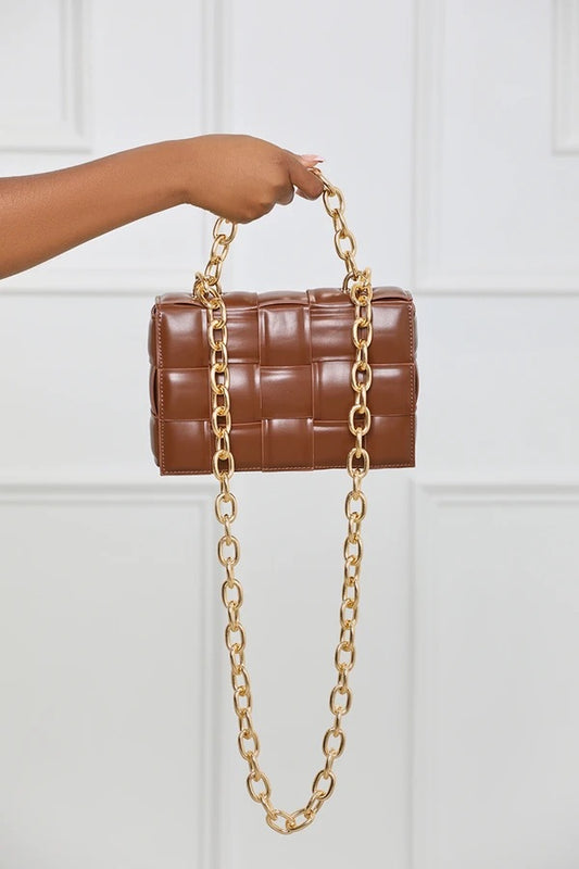 LEATHER PADDED BAG WITH GOLD CHAIN